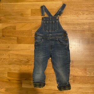 Blue &Denim Overalls with Plaid Cuffs and grey lined inside.